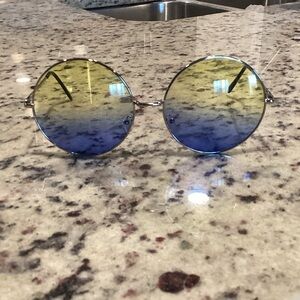 Gradient Yellow and Blue Round Sunglasses